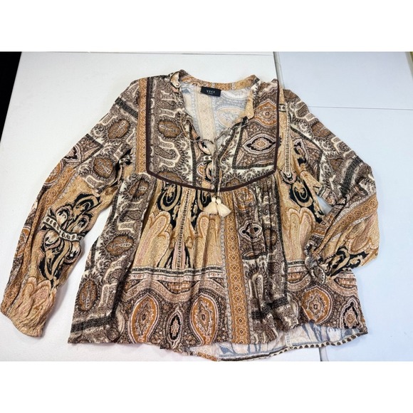 Vici Paisley Print Tassel Tie Long Sleeve Blouse Top Small Boho Chic - Picture 5 of 13